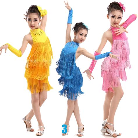 Samba Latin Dancewear Costumes Girls Salsa Ballroom Fringe Trim Stage Wear Dance Dress Costume