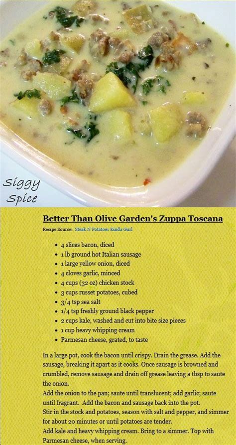 This is my favorite soup to get every time i go to olive garden and i love to eat it with breadsticks. Siggy Spice: Better Than Olive Garden's Zuppa Toscana ...
