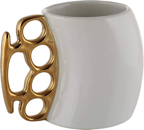 Ceramic Brass Knuckles Coffee Mug 1 Piece White And Gold Buy Online