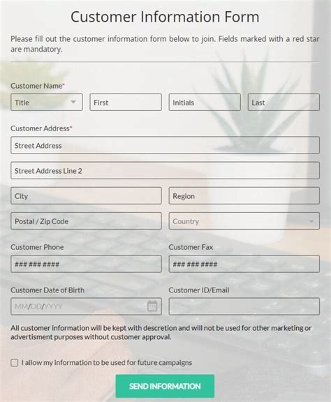 New Customer Information Form Template Fill Online Printable Fillable
