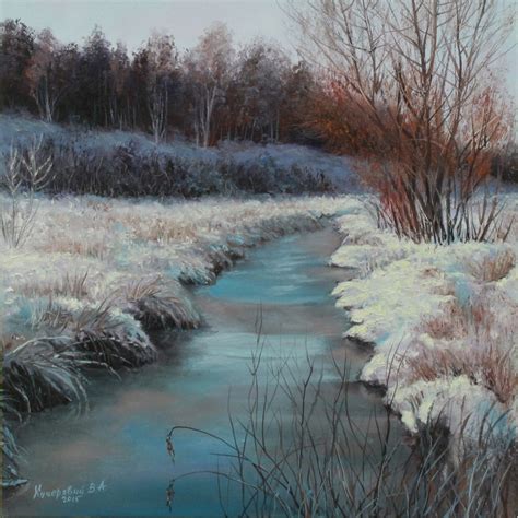 Winter Creek Original Winter Landscape Oil Painting 60 X 40 Etsy