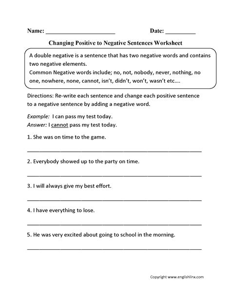 Positive And Negative Worksheet