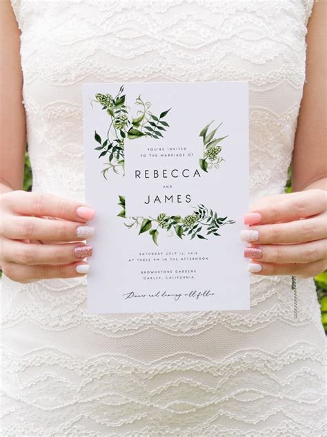 greenery wedding invitation template fern leaves printable wedding invitation diy templett pdf