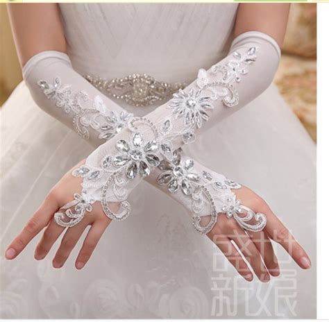 2016 Elegant Long White Fingerless Gloves Wedding Gloves Formal Cubits Long Female Sparkling