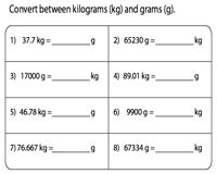 Convert between Gram and Kilogram Worksheets