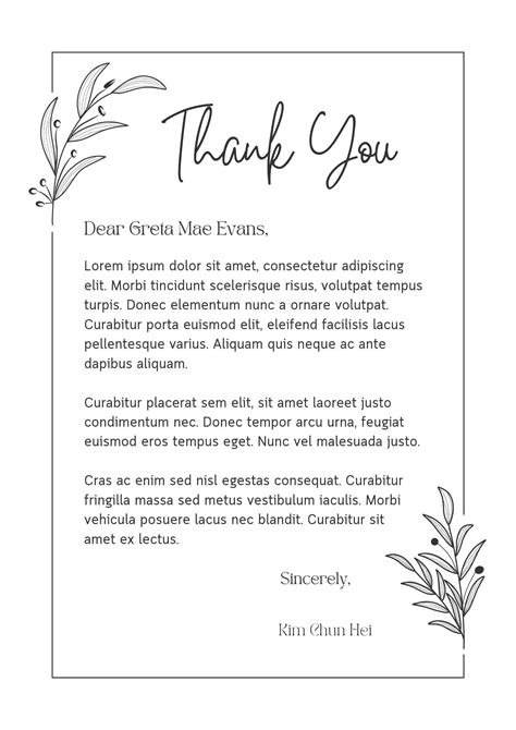 White Black Minimalist Elegant Thank You Letter Thank You Letter