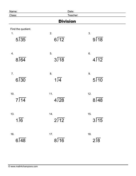 Division For Beginners Worksheets