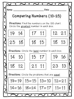 comparing numbers greater    equal worksheets  centers