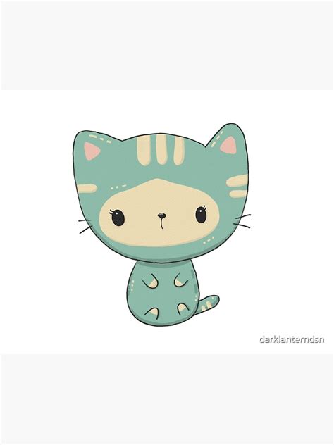 Green Kawaii Cat By Darklanterndesign Poster For Sale By
