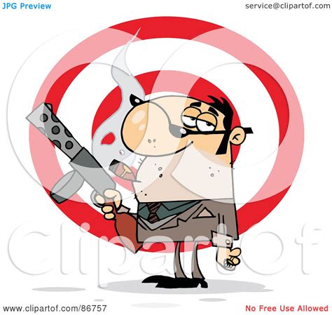 royalty free rf clipart illustration of a tough cigar smoking mobster holding a submachine gun
