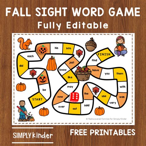 Free Printable Sight Word Game To Make For Fall Simply Kinder