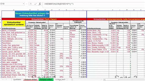 Kalkulation Gastronomie Excel Vorlage