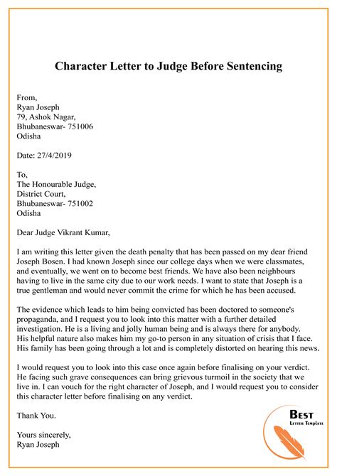Cover letters could establish you apart. Character Letter to Judge Before Sentencing-01 - Best ...