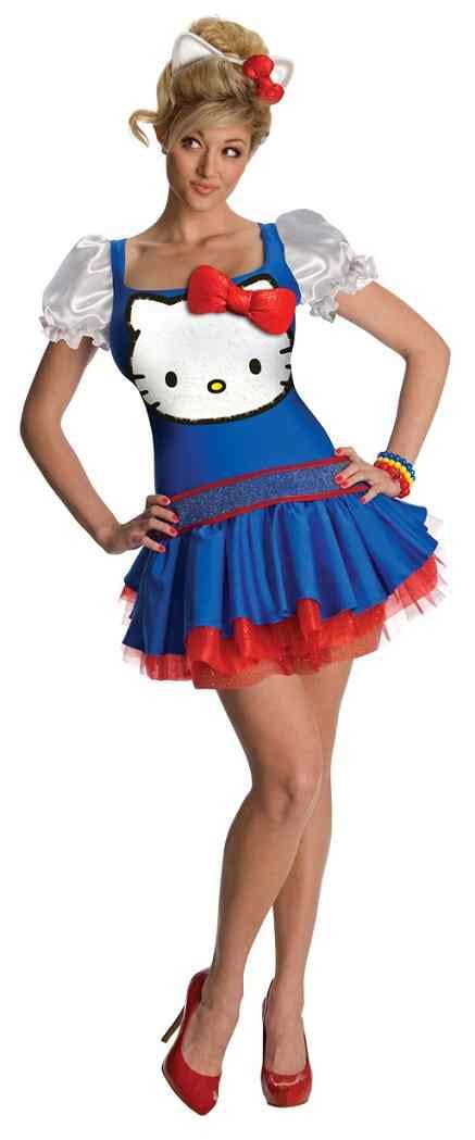 Blue Classic Hello Kitty Retro Cat Fancy Dress Up Halloween Sexy Adult