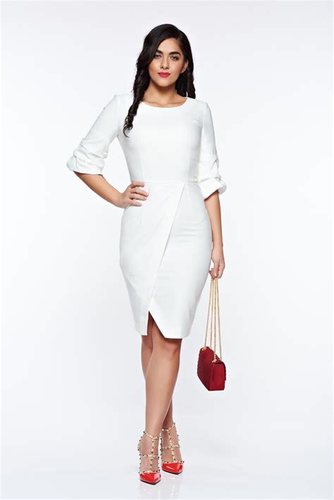 Ladonna White Dress Elegant Slightly Elastic Fabric Wrap Around Pencil