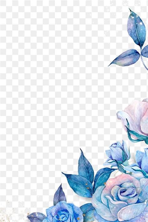 Watercolor rose flower border png in blue | free image by rawpixel.com