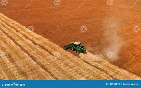 Harvester On A Wheat Field Aerial Stock Image Image Of Agrimotor