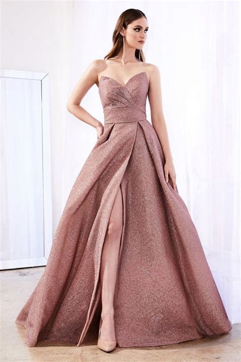 Long Strapless Glitter Dress By Cinderella Divine Cb045 14 Rose