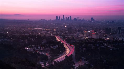 Download Wallpaper 1920x1080 City Aerial View Road Sunset Los
