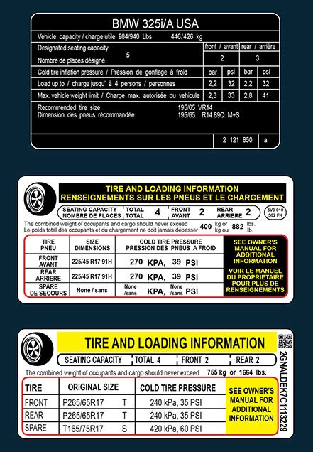 Tire Pressure Label Replacement Auto Tire Pressure Sticker Replacement