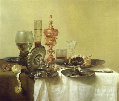 A Still Life With Glasses Plates And Food 1638 Painting By Willem
