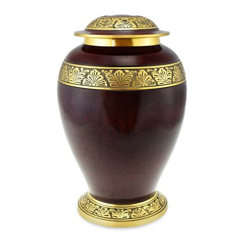 Adults Brass Cremation Urn In Rich Rust Colour With Decorative Bands Cherished Urns