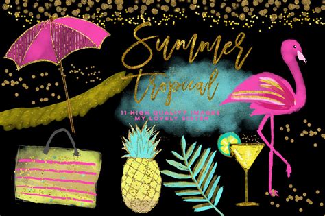Flamingo Clipart Pineapple Tropical Clip Art Summer Clipart Hawaiian