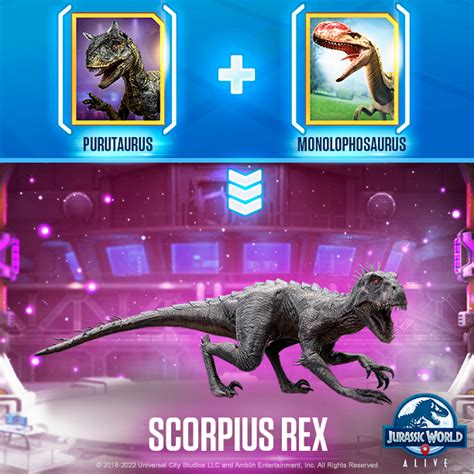 Create The Scorpios Rex Hybrid Dinosaur In The Jurassic World Alive Game