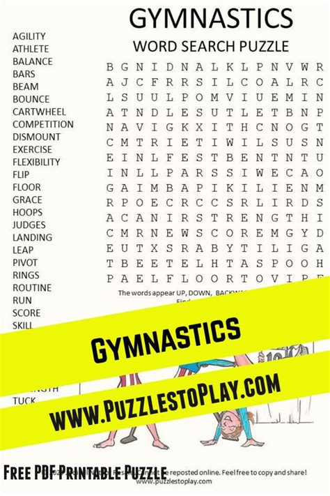 Gymnastics Word Search Puzzle Puzzles To Play In 2020 Gymnastics Free Printable Puzzles