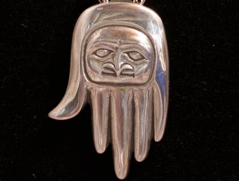Silver Healing Hand Necklace Amulet Alaskan Native Style Cast In Eco