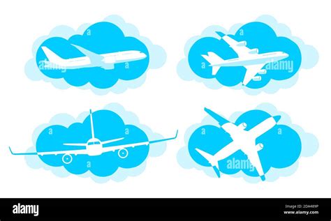 Passenger Commercial Airliner Or Airplane On Background Of Blue Clouds