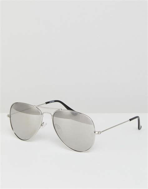Asos Design Aviator Sunglasses In Silver With Silver Mirrored Lens Asos