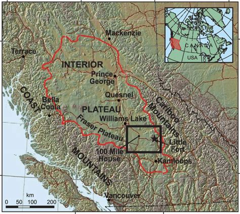 Map Of Southern British Columbia With The Location Of The Mineralized