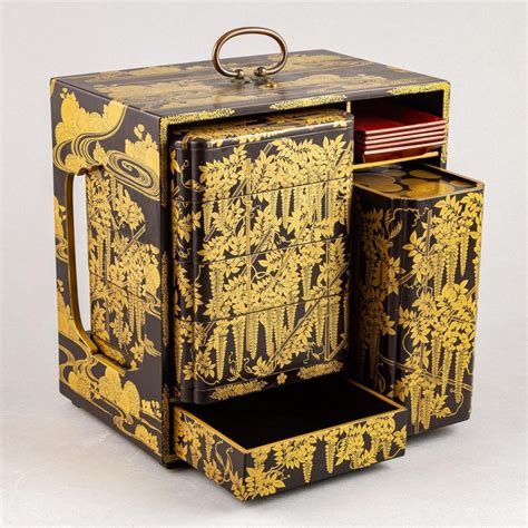 Lot A Japanese Black Lacquer And Gilt Picnic Box