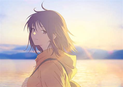 1920x1080px 1080p Free Download Anime Girl Profile View Sunlight Sea Beach Walking