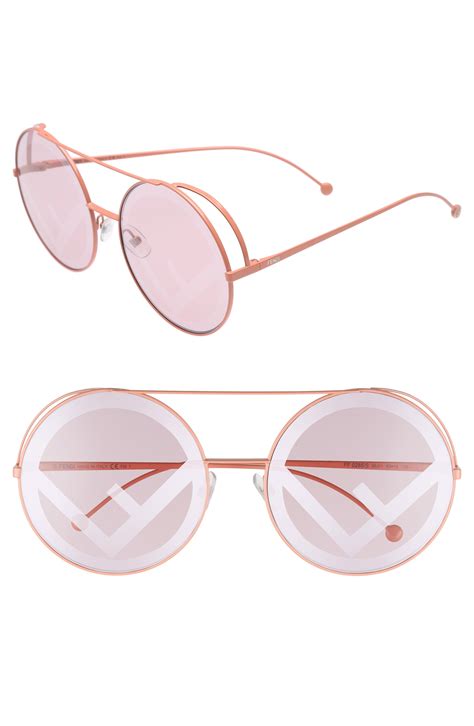 Fendi Mirrored Oversized Logo Print Lens Round Sunglasses 62mm In Red