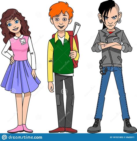 Group Cartoon Young People Teenagers Vector Illustration Stock Vector