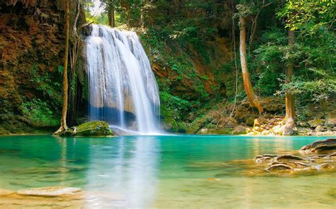 Looking for the best wallpapers? Nature Falls Pool With Turquoise Green Water Rock Coast ...