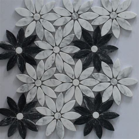 Flower Pattern Water Jet Marble Mosaic Tiles For Bathroom