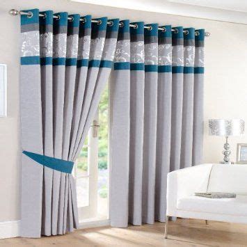 Teal widow curtains with gray & white by. Lined EYELET RING Curtains SILVER GREY TEAL 66x72: Amazon ...