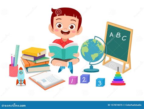 Happy Kid Read Book Study Knowledge Stock Vector Illustration Of Girl