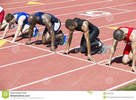 Runners Waiting At Starting Blocks Royalty Free Stock Image - Image ...