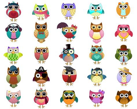 Cute Owl Characters Clip Art Set Of 25 Hand Drawn 300