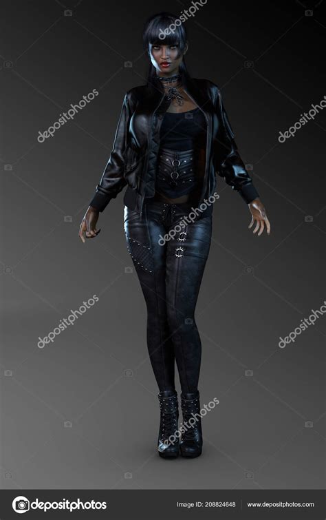 Beautiful Assassin Black Leather — Stock Photo © Ravven 208824648