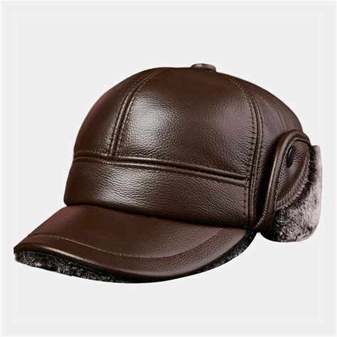 Trapper Hat Mens Thick Warm Outdoor Earmuffs Cotton Hat Leather Hat