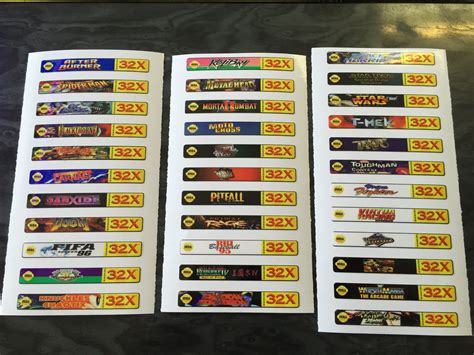 Sega Genesis 32x Sticker End Labels For All 34 Custom Cartridge Game
