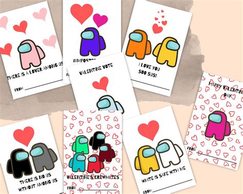 Among Us Valentine Day Card Set Printable School Valentines Etsy