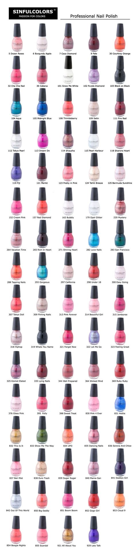 SinfulColors Nail Polish Colour Chart I Get Mine At Walgreens For Less Than E Sinful Colors