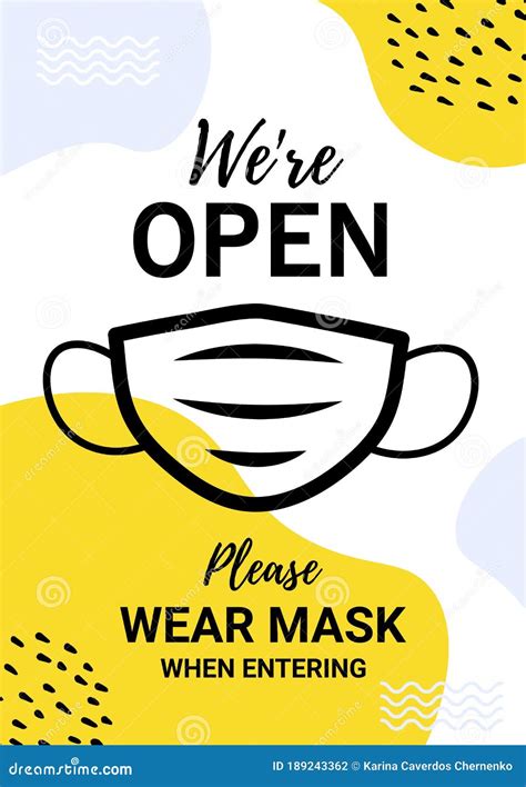 We Are Open Warning Poster Please Put On Your Mask Stock Illustration
