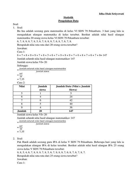 Contoh Soal Pengolahan Data Kelas 4 Sd